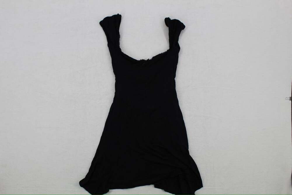 Oh Polly Black Lace Trim Mini Dress with Bow and Open Back